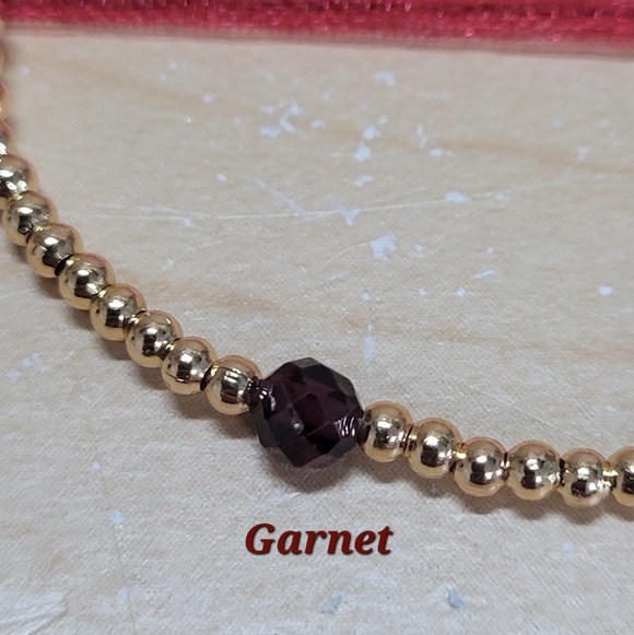Hand Crafted Jewelry - January Garnet Birthstone Bracelet 18K Gold-plated Brass Beads NWT